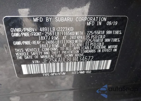 2020 Subaru Forester Limited z USA, uszkodzony, nr VIN JF2SKAUC8LH434672